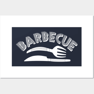 Barbecue Curved Knife and Fork White Text Posters and Art